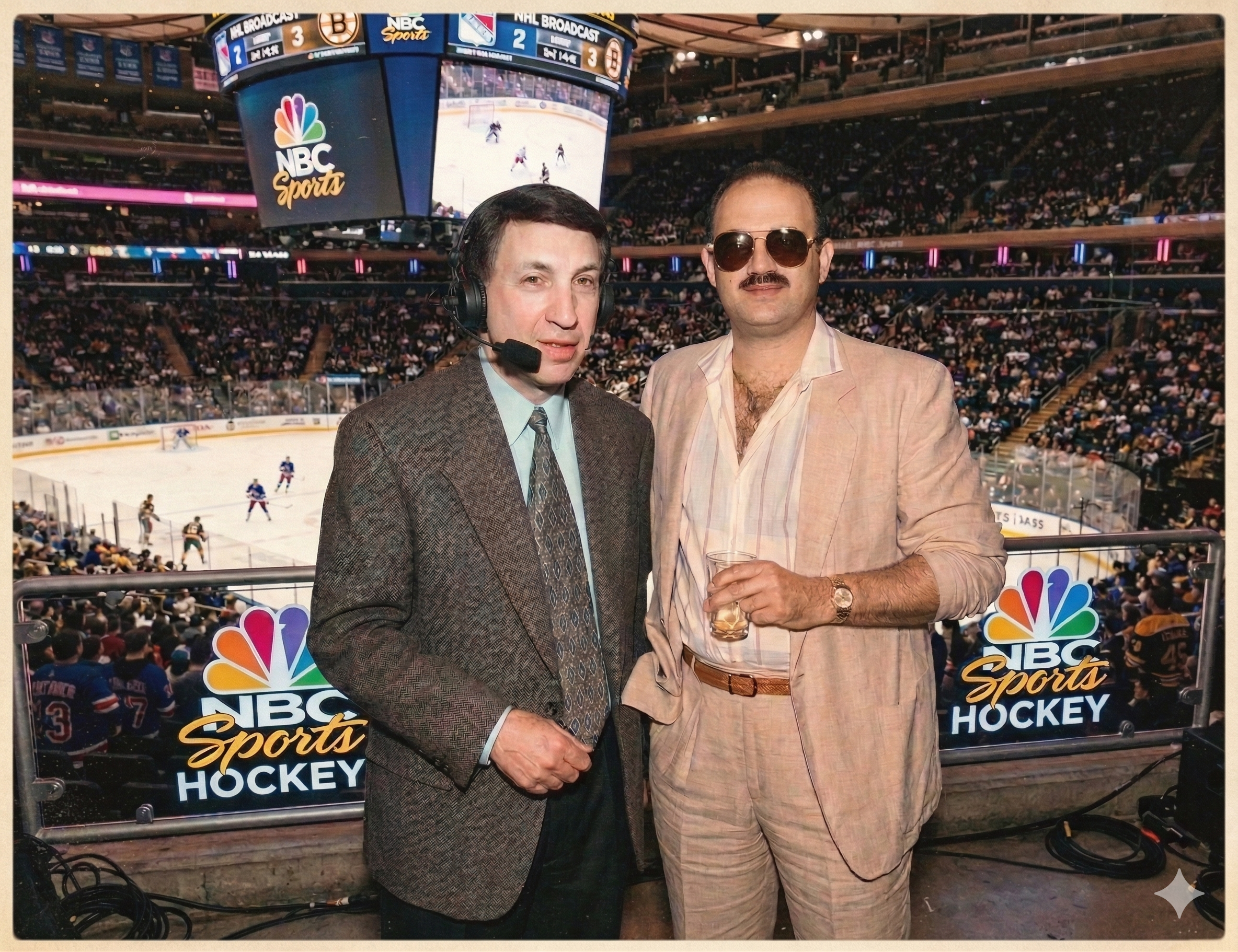 Michael Squillante with Marv Albert in the NBC Sports broadcast booth